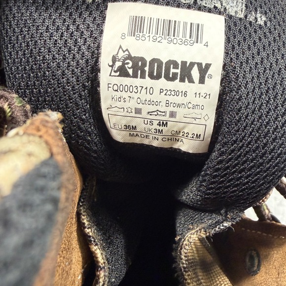 Rocky Kid's 7 Inch Outdoor Camo Brown Waterproof Camo Boots Size US 4M - Picture 4 of 10